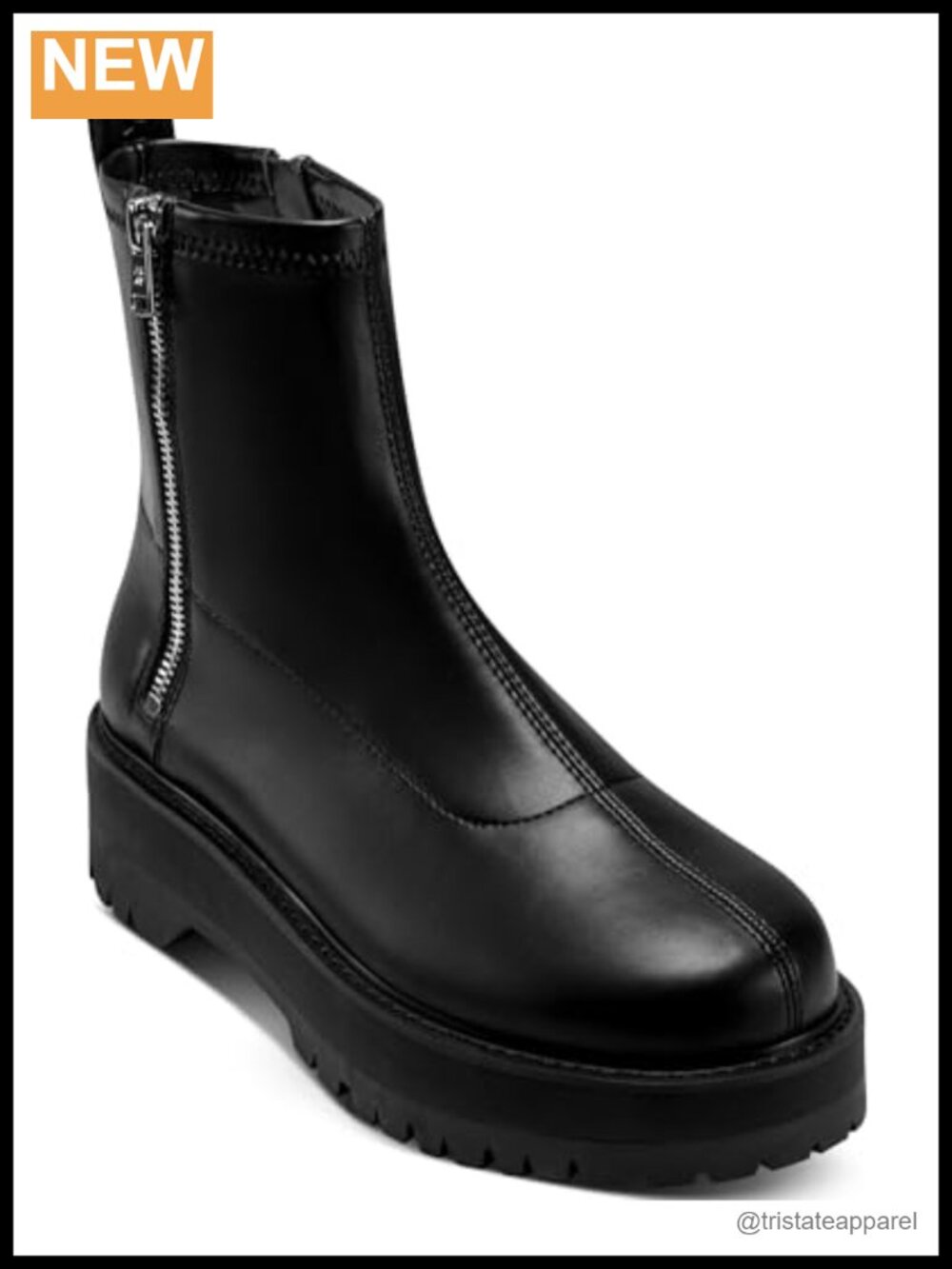 Faux Leather Square Toe Ankle Boot with Side Zipper